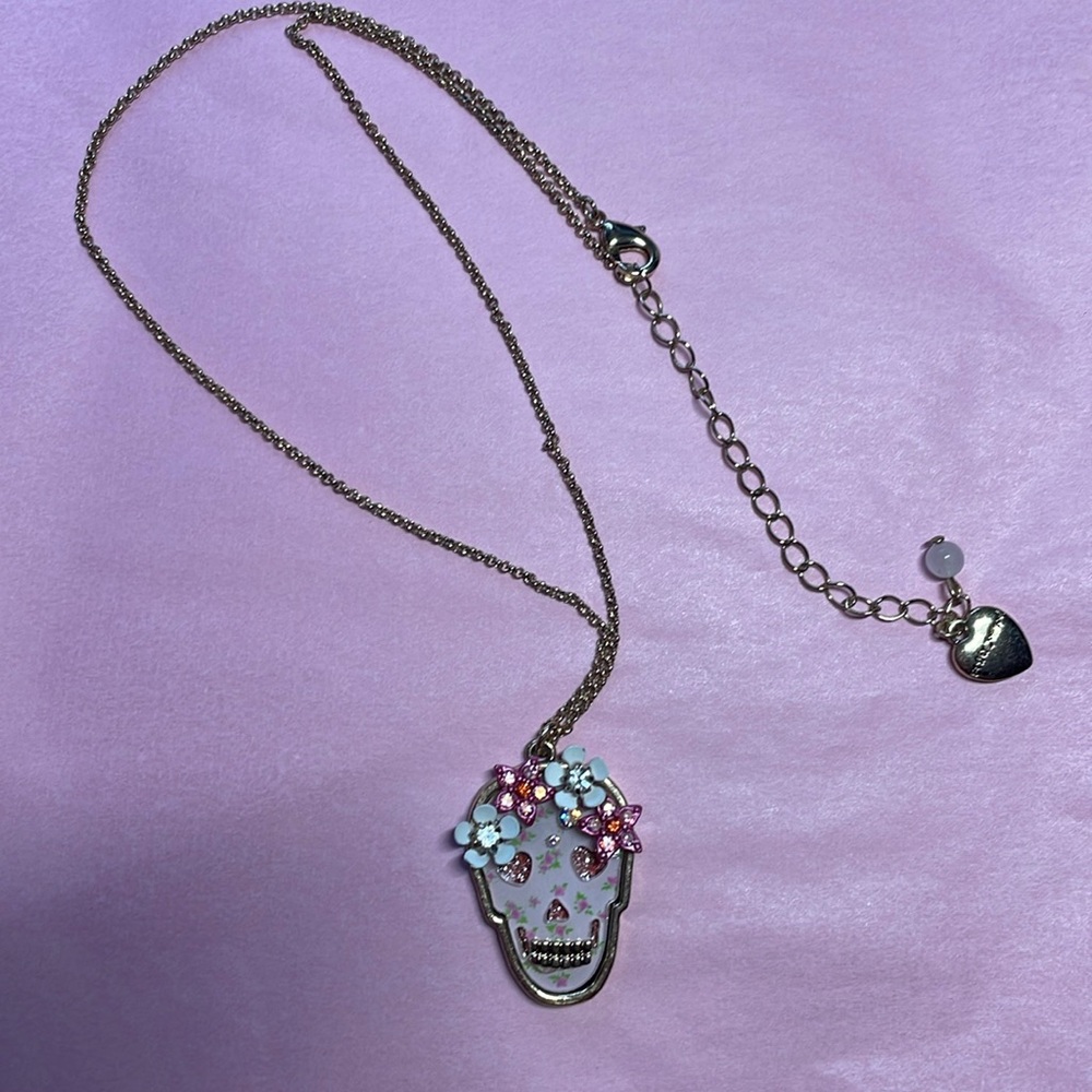 Betsey Johnson floral skull necklace